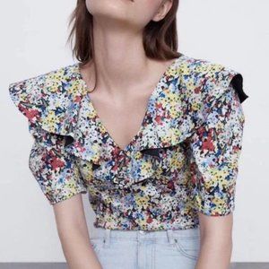 Zara Floral Ruffle Sleeve Bodysuit NWT